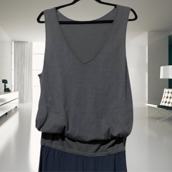 Monrow Grey and Blue Maxi Dress – V-Neck, Side Slit, Elastic Waist, Size Medium - Picture 4 of 10